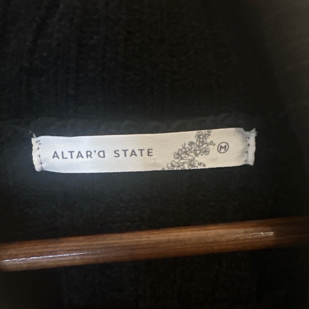 Altar’d State Ribbed Striped Mock Neck Sweater Black Cream Preppy Coastal M - Picture 4 of 9